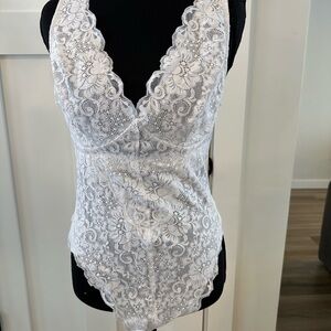 We Are Hah White Lace Bodysuit Size XL